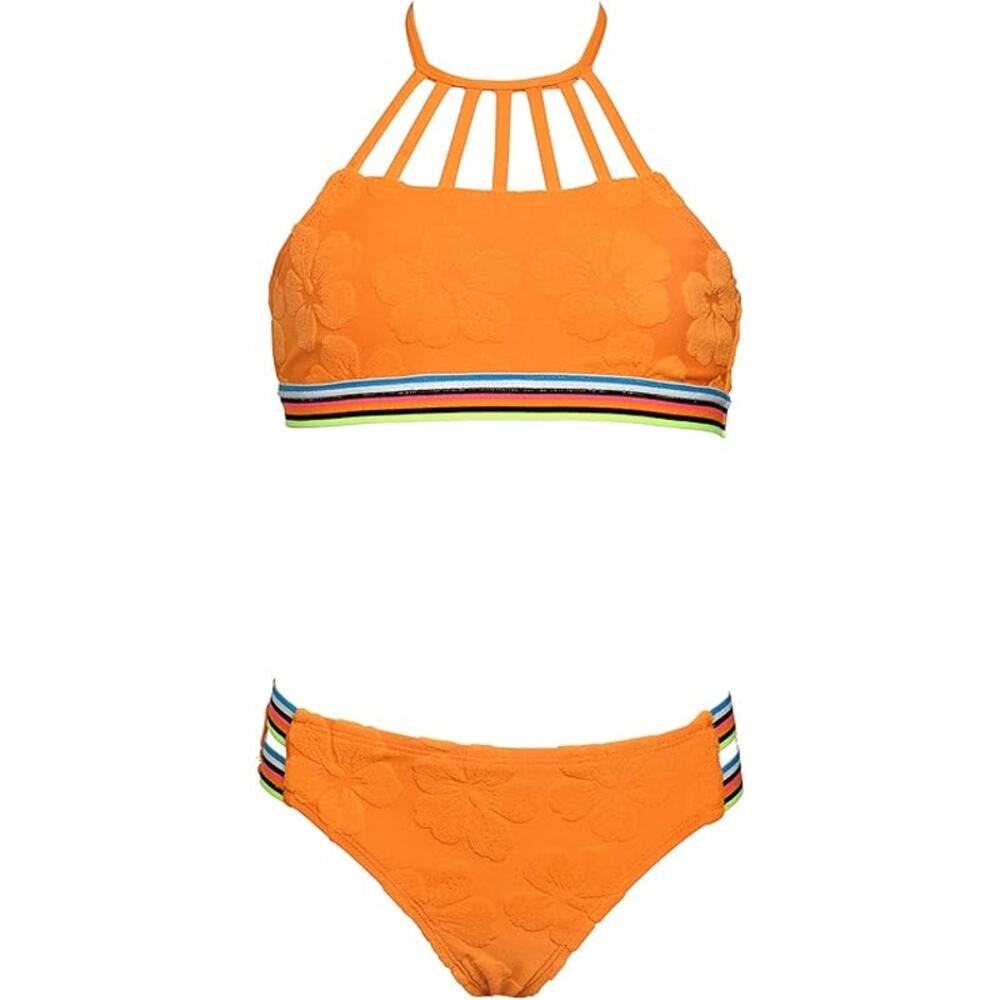 Hobie Bikini Hi Neck Cropped Halter & Banded Bottom Swimsuit Girls size 12 New